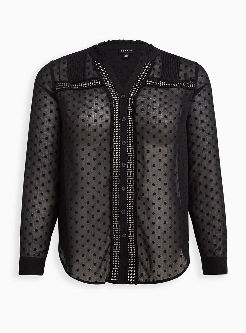 Chiffon Clip Dot With Lace Inset Top