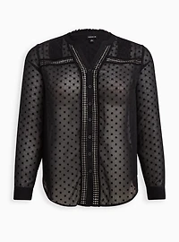 Chiffon Clip Dot With Lace Inset Top