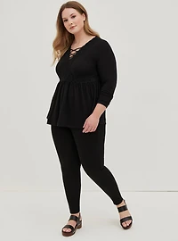Babydoll Super Soft V-Neck Lace-Up Lace Trim Top