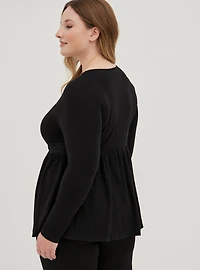 Babydoll Super Soft V-Neck Lace-Up Lace Trim Top