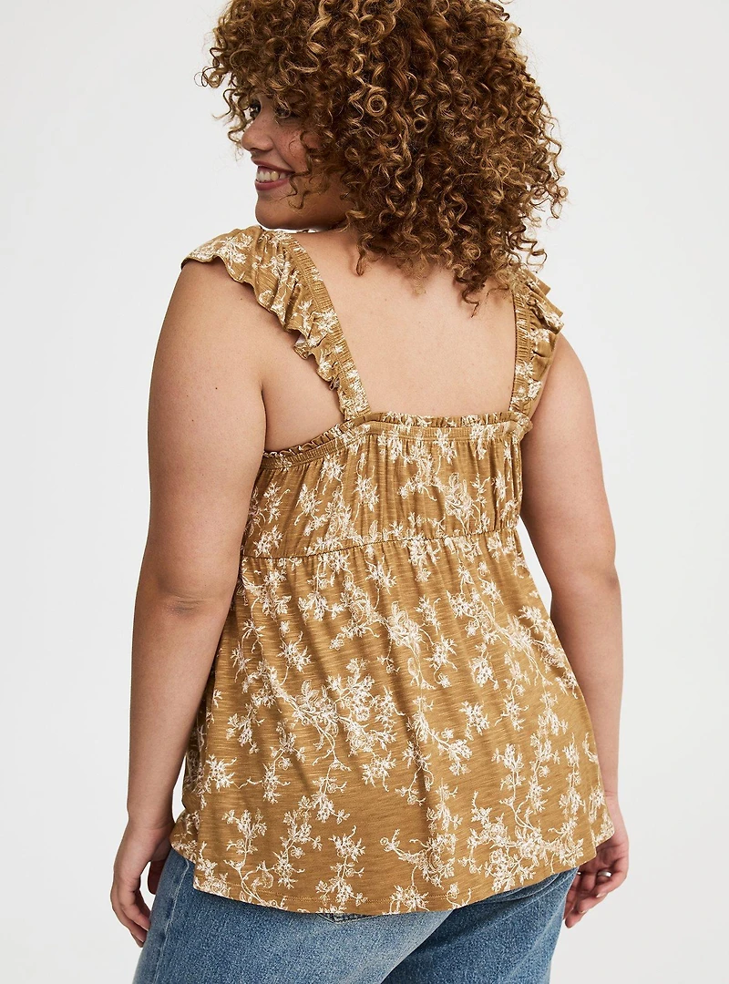 Babydoll Super Soft Slub Ruffle Shoulder Tank