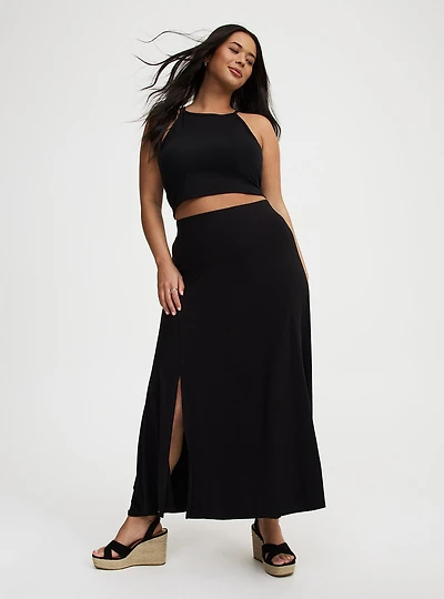 Maxi Jersey Side Slit Skirt