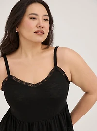 Babydoll Poly Rayon Slub V-Neck Lace Trim Cami