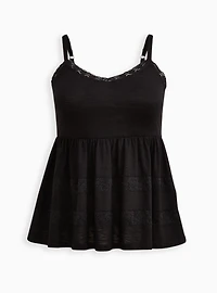 Babydoll Poly Rayon Slub V-Neck Lace Trim Cami