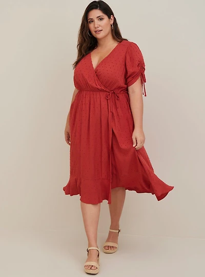 Midi Swiss Linen Surplice Dress