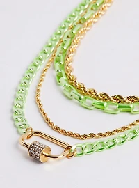 Rope & Link Layered Chain Necklace - Green & Yellow