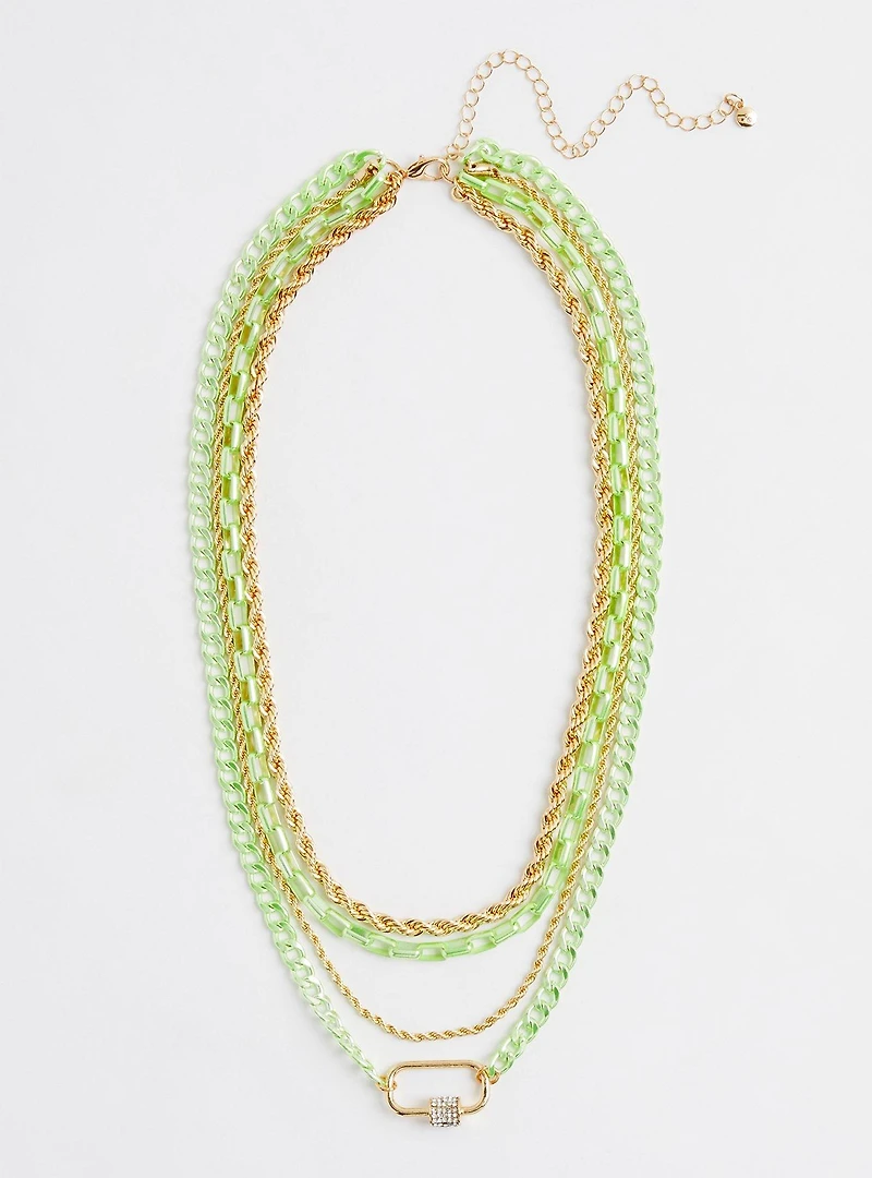 Rope & Link Layered Chain Necklace - Green & Yellow
