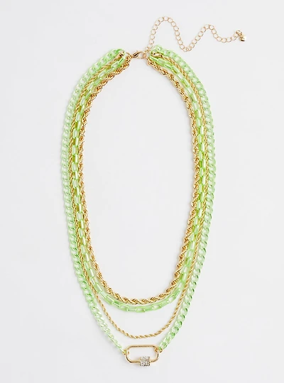 Rope & Link Layered Chain Necklace - Green & Yellow