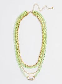 Rope & Link Layered Chain Necklace - Green & Yellow