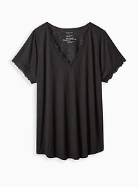 Classic Fit Feather Soft Slub Lace Trim V-Neck Tee