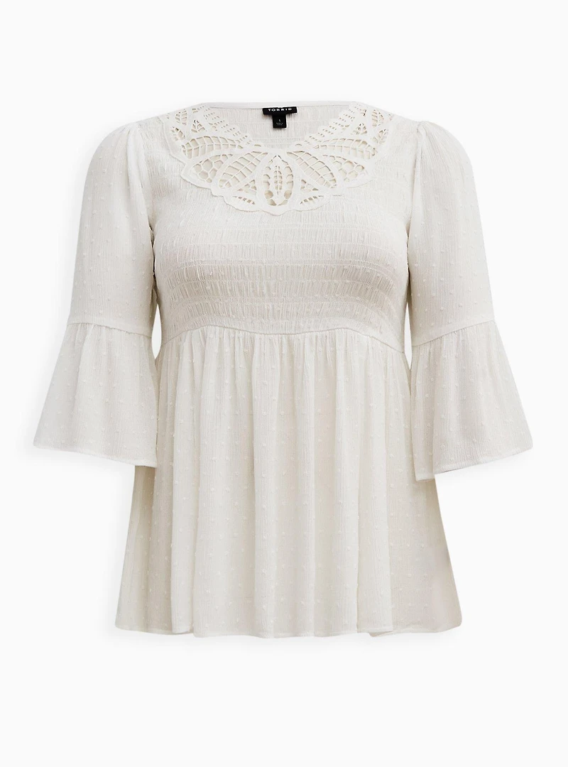 Babydoll Clip Dot Gauze With Crochet Detail Top
