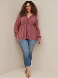 Babydoll Fabric Mix Super Soft Balloon Chiffon Sleeve Top