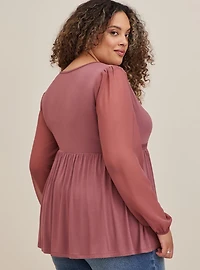 Babydoll Fabric Mix Super Soft Balloon Chiffon Sleeve Top
