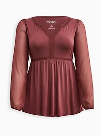 Babydoll Fabric Mix Super Soft Balloon Chiffon Sleeve Top