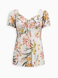 Babydoll Crinkle Gauze Smocked Back Puff Sleeve Top