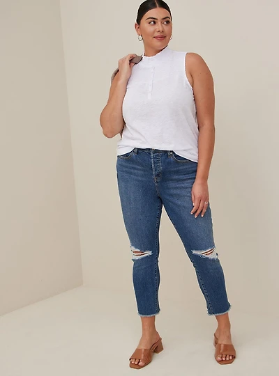 Smocked Yoke Henley Tank