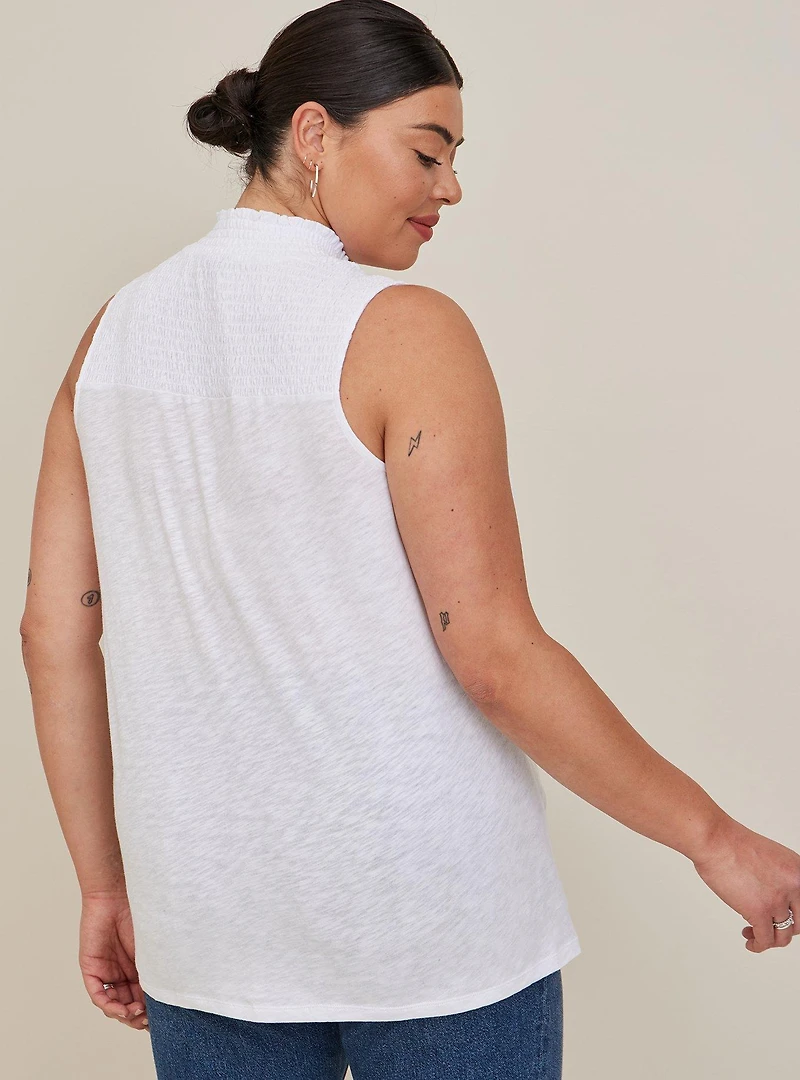 Smocked Yoke Henley Tank