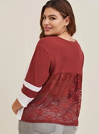 Cotton Jersey Lace Back Colorblock Varsity Stripe Tee