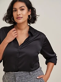 Madison Crepe De Chine Button-Front Long Sleeve Shirt
