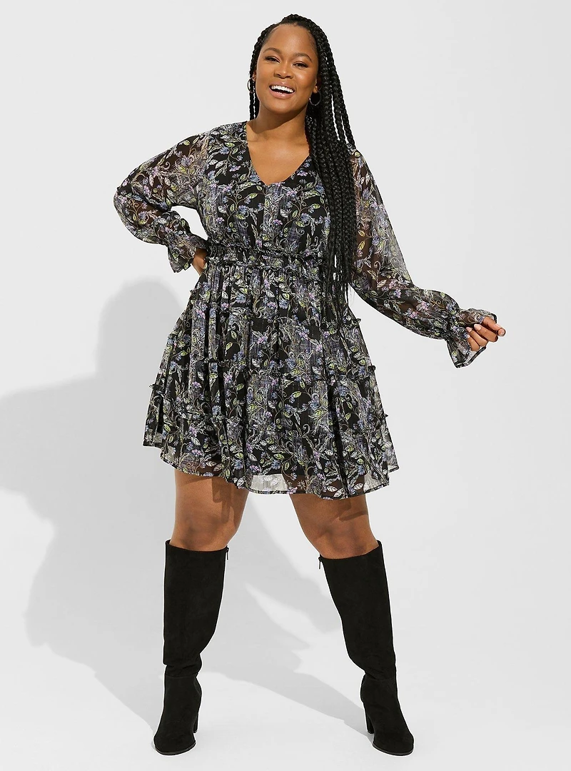 Mini Lurex Chiffon Tiered Dress