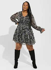 Mini Lurex Chiffon Tiered Dress