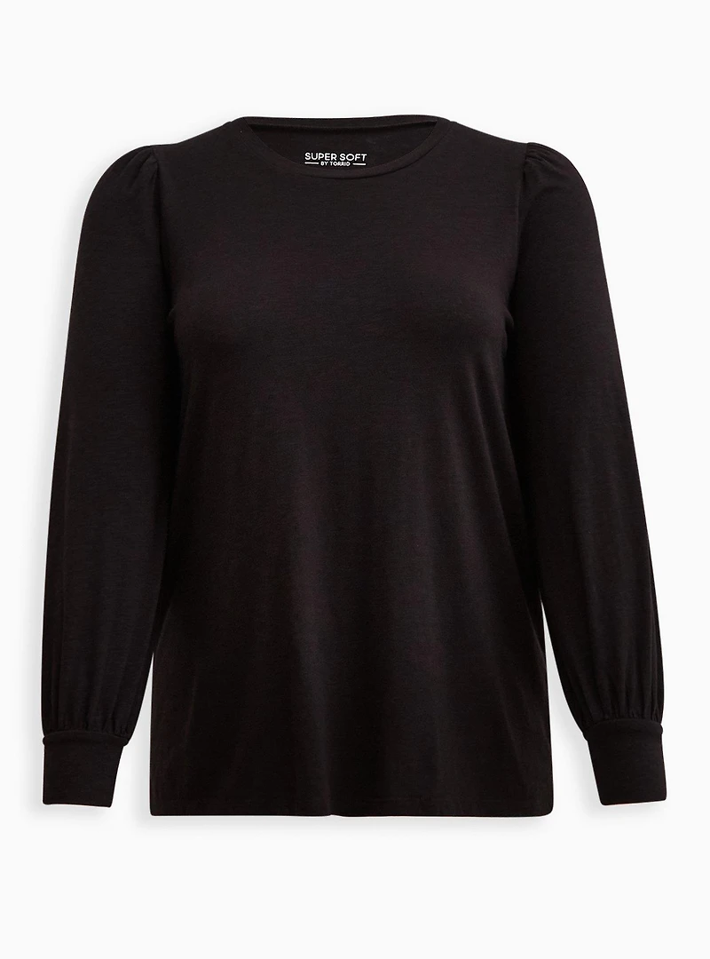 Super Soft Slub Crew Neck Puff Sleeve Long Top