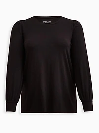 Super Soft Slub Crew Neck Puff Sleeve Long Top