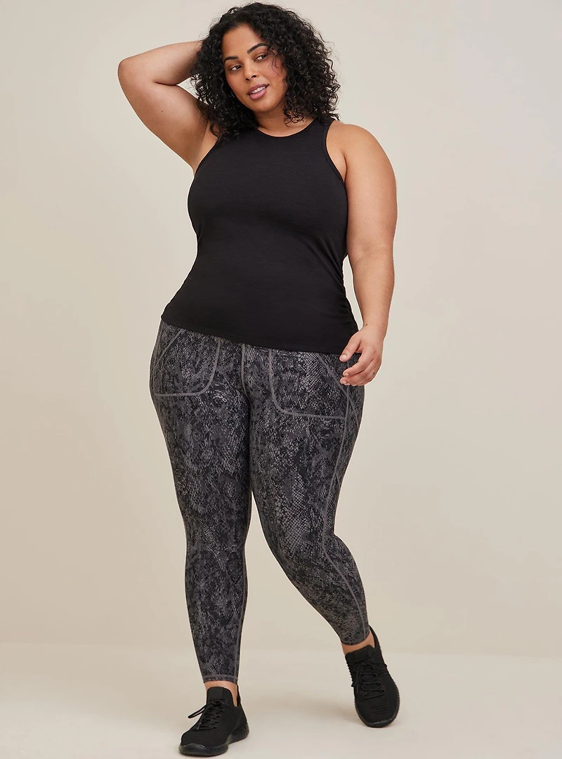 Knit Side Ruched Crew Neck Sleeveless Active Tank