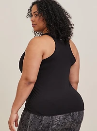 Knit Side Ruched Crew Neck Sleeveless Active Tank