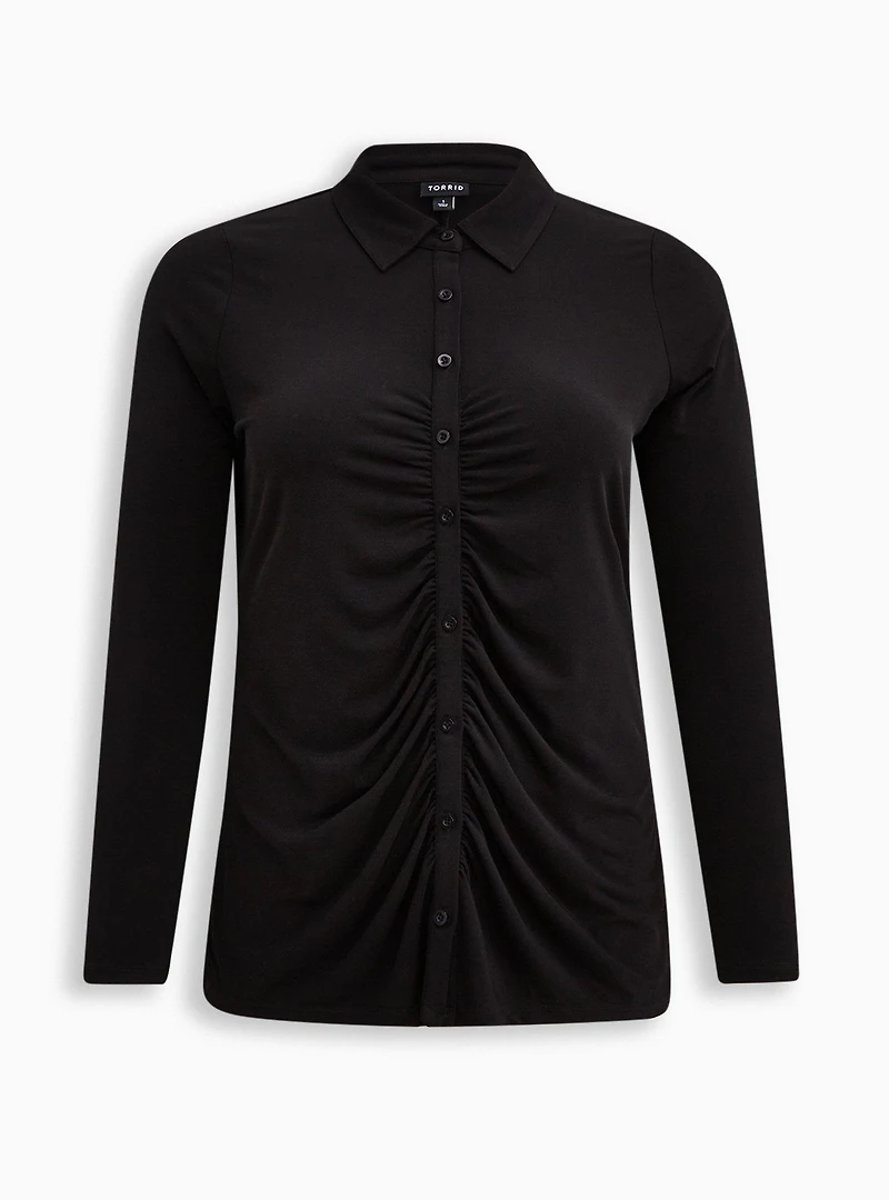 Studio Knit Shirred Front Button-Front Shirt