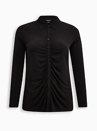 Studio Knit Shirred Front Button-Front Shirt