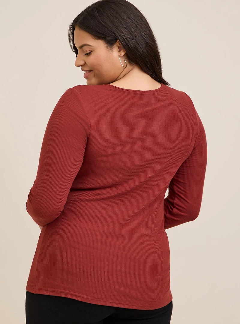Knit Rib Crochet Neck Long Sleeve Top