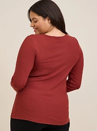 Knit Rib Crochet Neck Long Sleeve Top