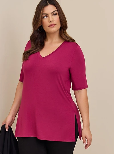 FAVORITE TUNIC SUPER SOFT V-NECK SIDE SLIT TEE