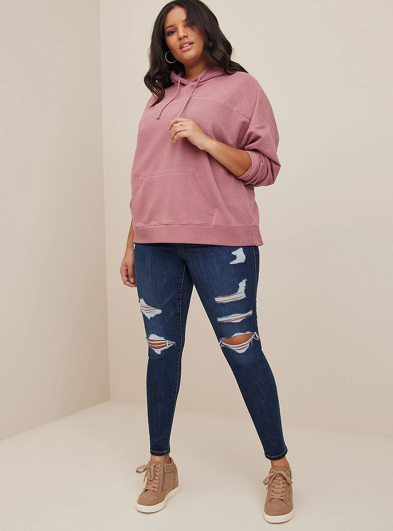 Relaxed Super Soft Fleece Quilted Yoke Drop Shoulder Hoodie