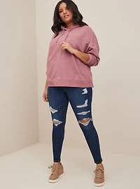 Relaxed Super Soft Fleece Quilted Yoke Drop Shoulder Hoodie