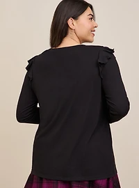 Classic Fit Signature Jersey Crew Neck Ruffle Shoulder Tee