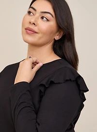 Classic Fit Signature Jersey Crew Neck Ruffle Shoulder Tee
