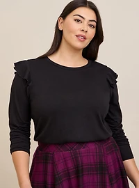 Classic Fit Signature Jersey Crew Neck Ruffle Shoulder Tee