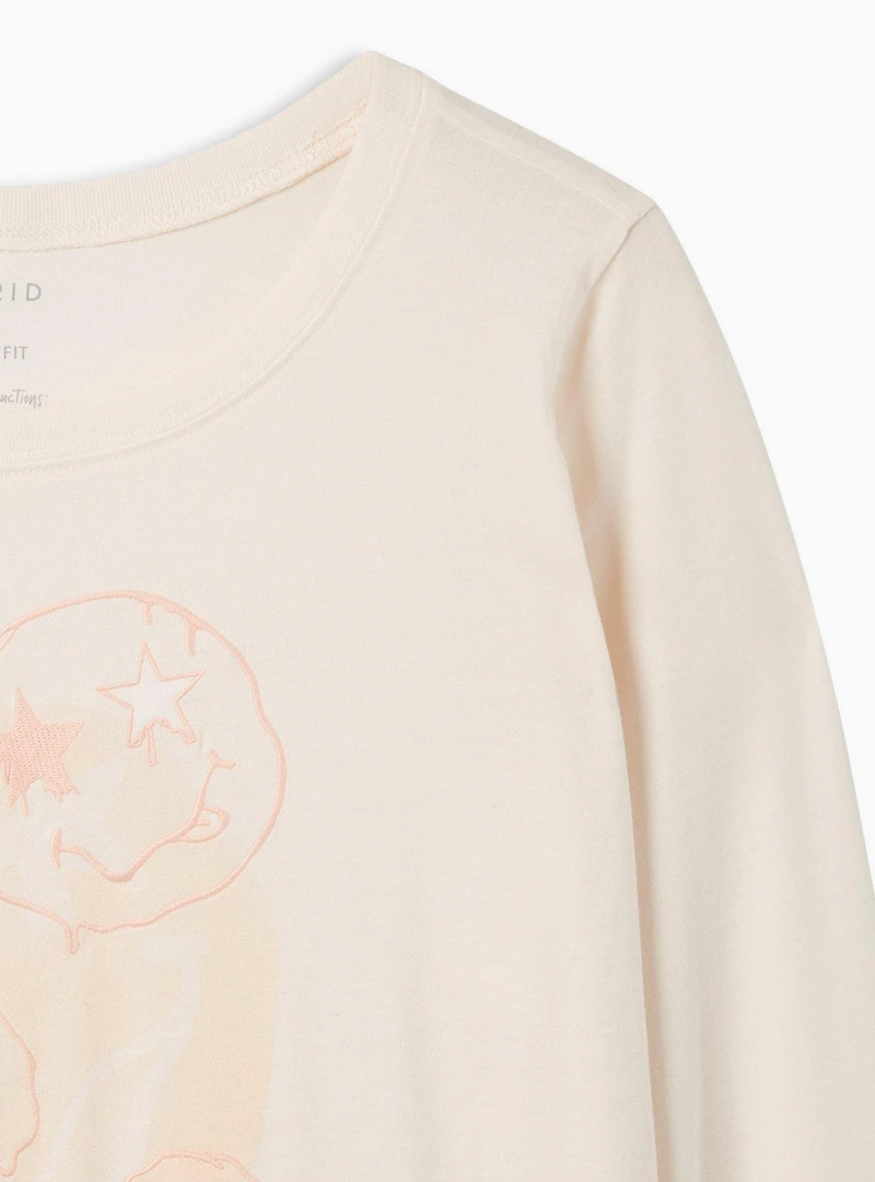 Smiley Doodles Classic Fit Signature Jersey Crew Neck Long Sleeve Embroidery Tee