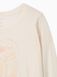 Smiley Doodles Classic Fit Signature Jersey Crew Neck Long Sleeve Embroidery Tee