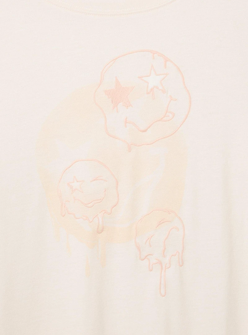 Smiley Doodles Classic Fit Signature Jersey Crew Neck Long Sleeve Embroidery Tee