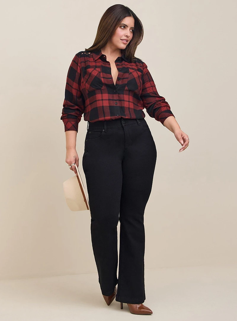 Brushed Rayon Acrylic Laced Button-Up Tunic Shirt