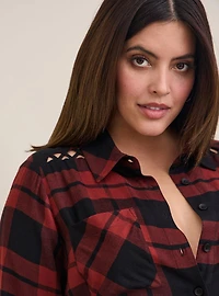 Brushed Rayon Acrylic Laced Button-Up Tunic Shirt
