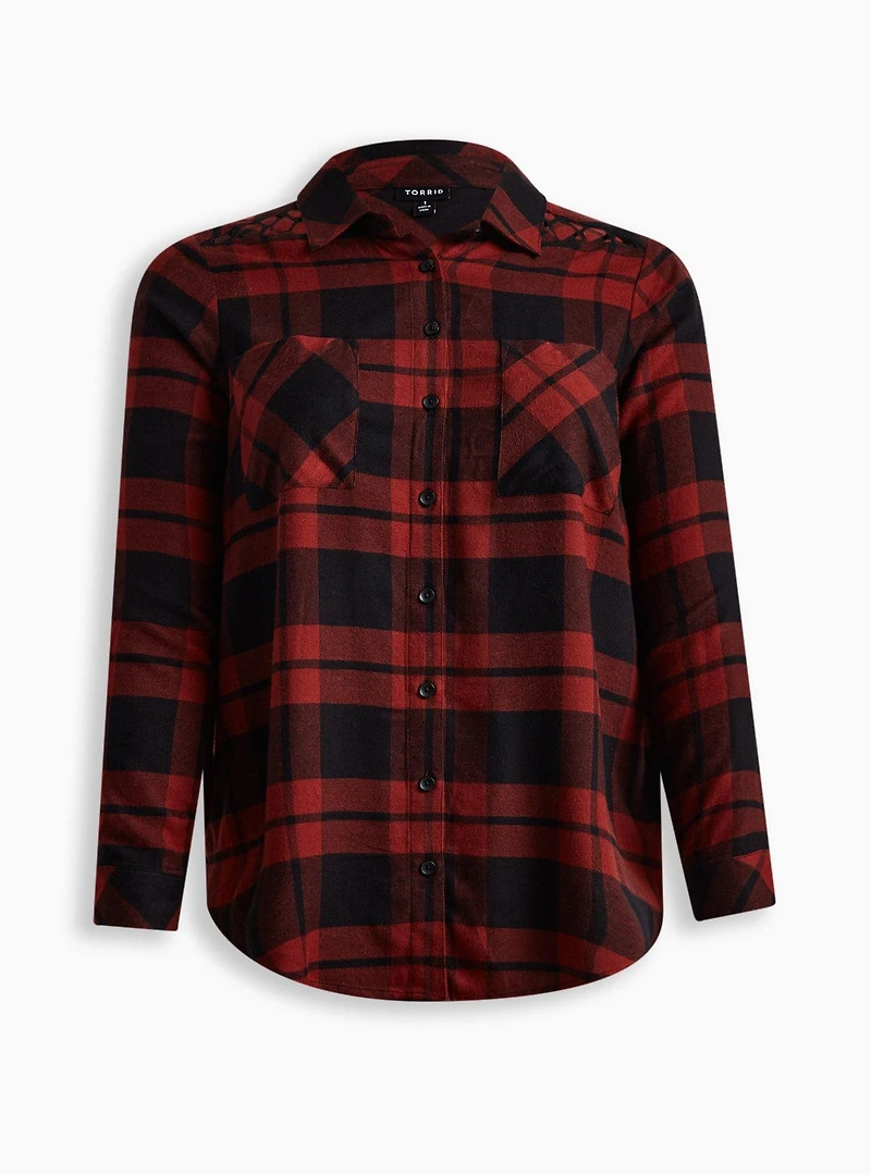 Brushed Rayon Acrylic Laced Button-Up Tunic Shirt