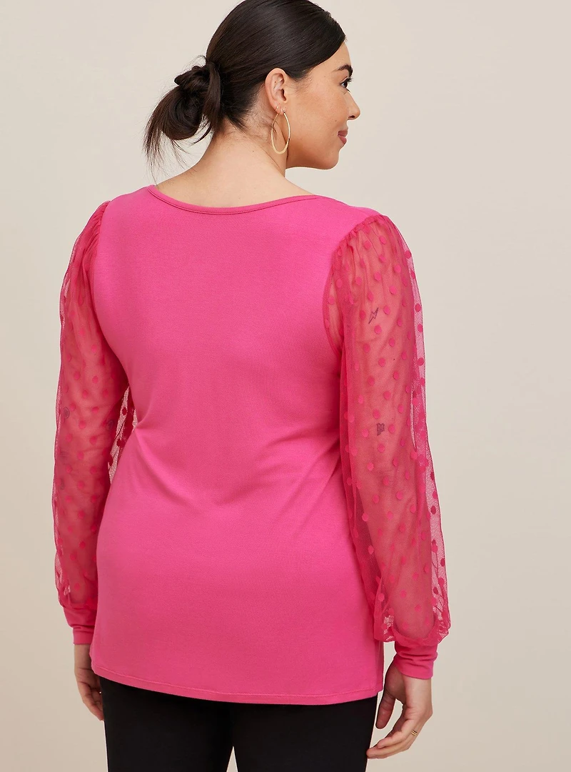Super Soft Dot Mesh Sleeve Top