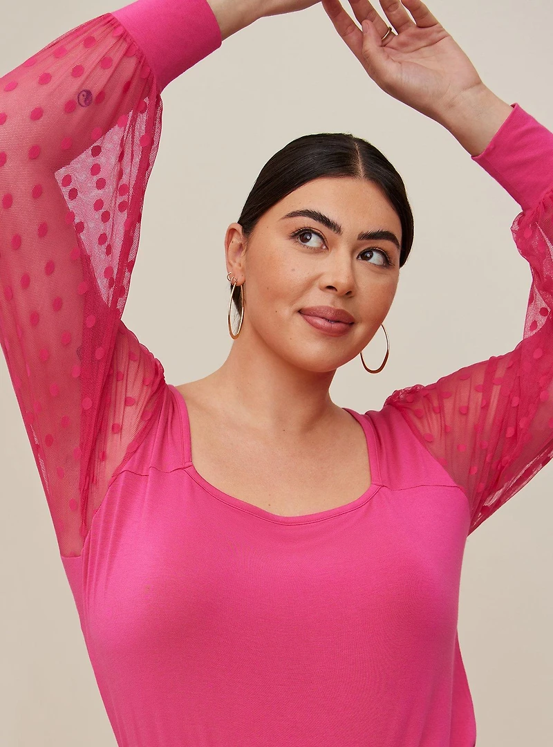 Super Soft Dot Mesh Sleeve Top
