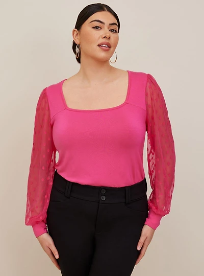 Super Soft Dot Mesh Sleeve Top
