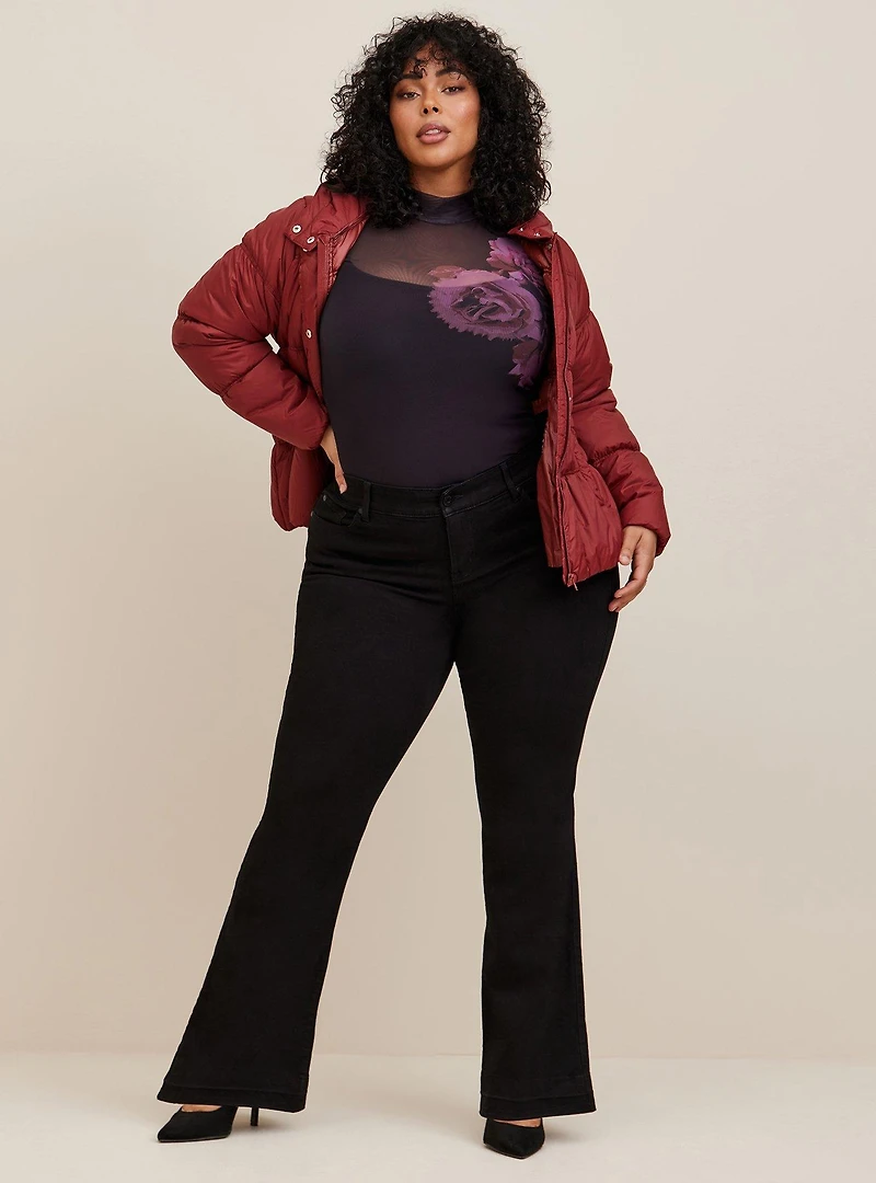 Floral Classic Fit Mesh Turtleneck Long Sleeve Tee