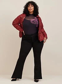 Floral Classic Fit Mesh Turtleneck Long Sleeve Tee